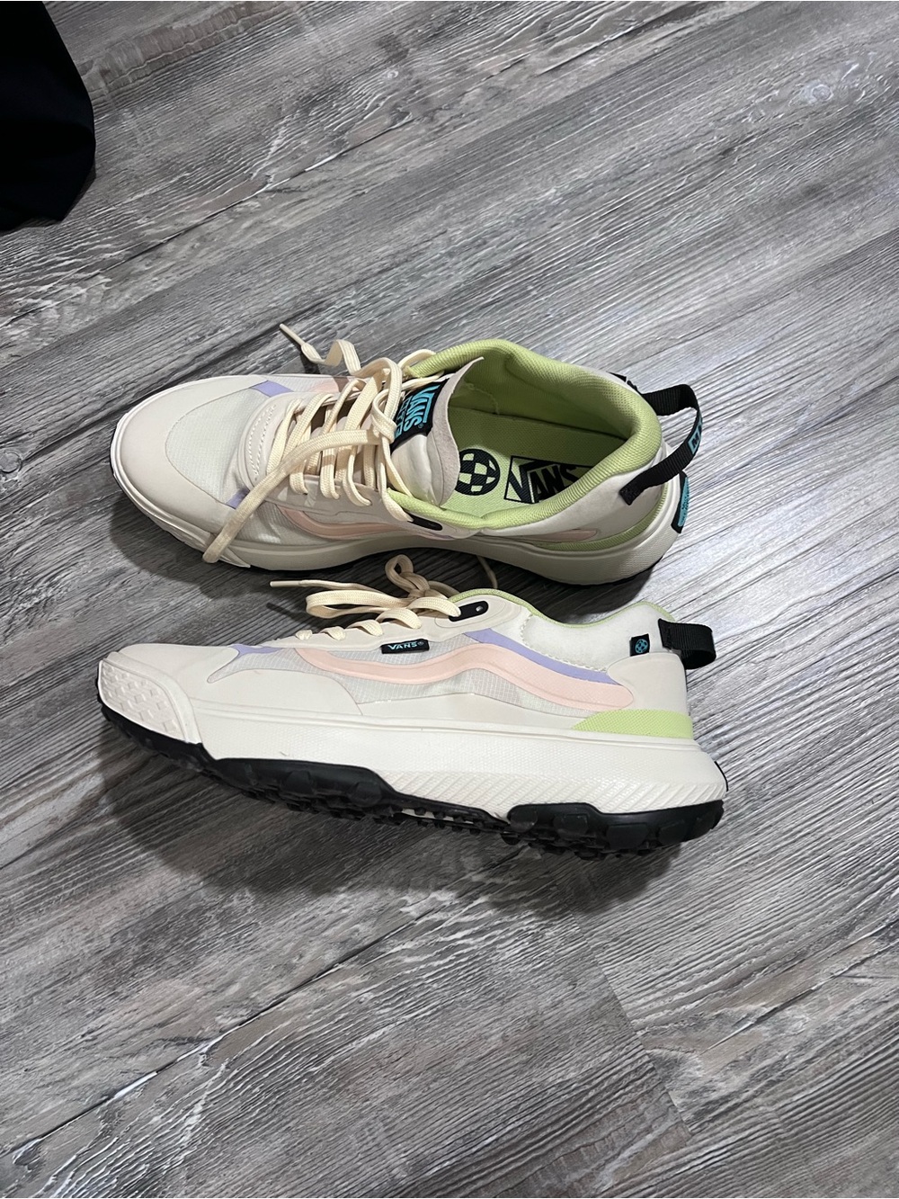 Vans Women’s Cream Sneakers with Pastel Pink, Lavender & Lime Accents